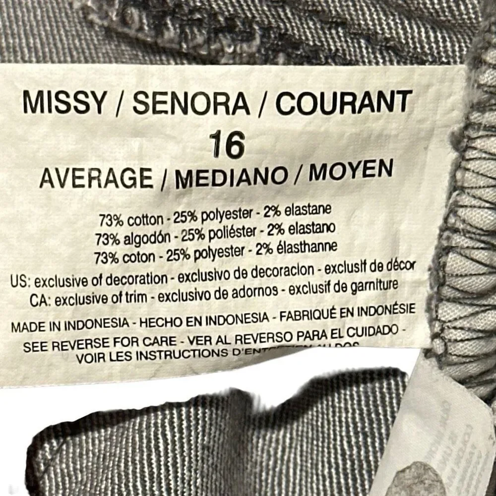 Gloria Vanderbilt Amanda gray denim jeans ladies, size 16